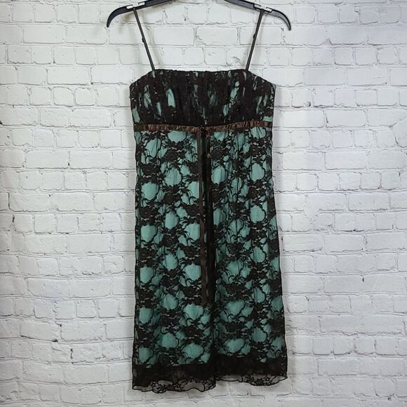 Jodi Kristopher Medium Black Lace Overlay Green Dress Cocktail Party Holiday - Picture 2 of 7